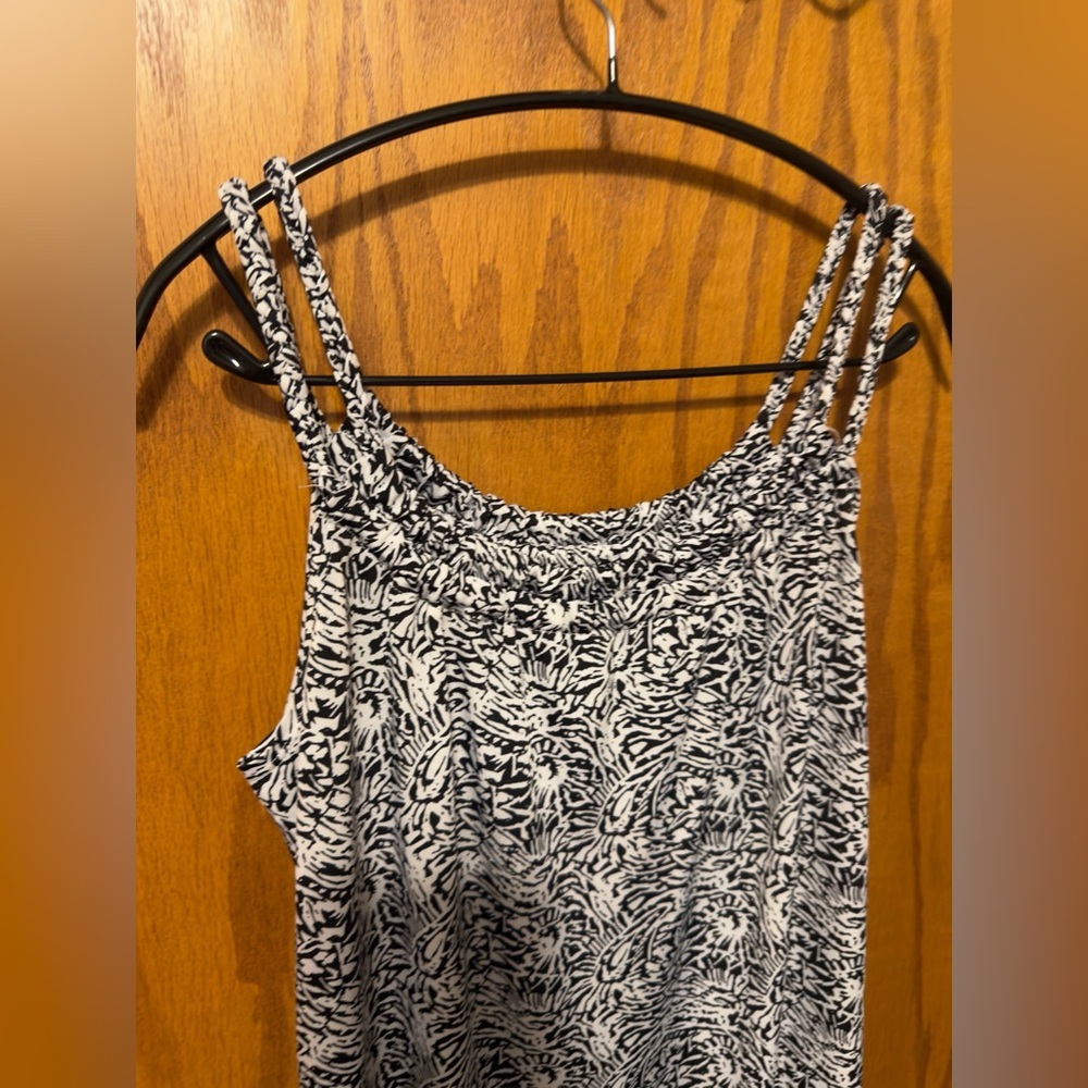 J. Valdi MEDIUM Swim Cover Up Dress Pockets Braided Straps Black White abstract - Picture 6 of 8